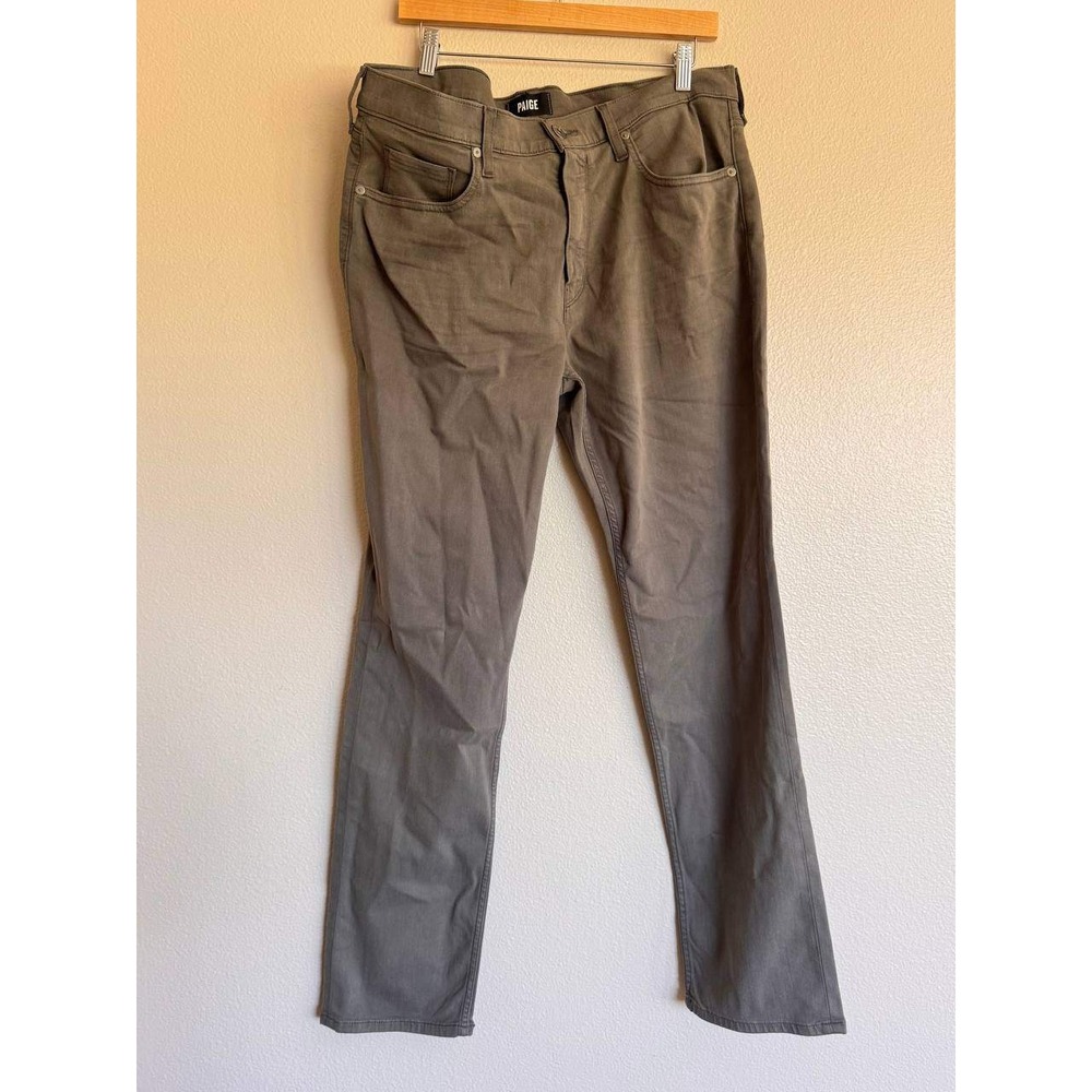 PAIGE Federal 36 Slim Straight Jeans Olive Taupe Mens Stretch Old Money Casual